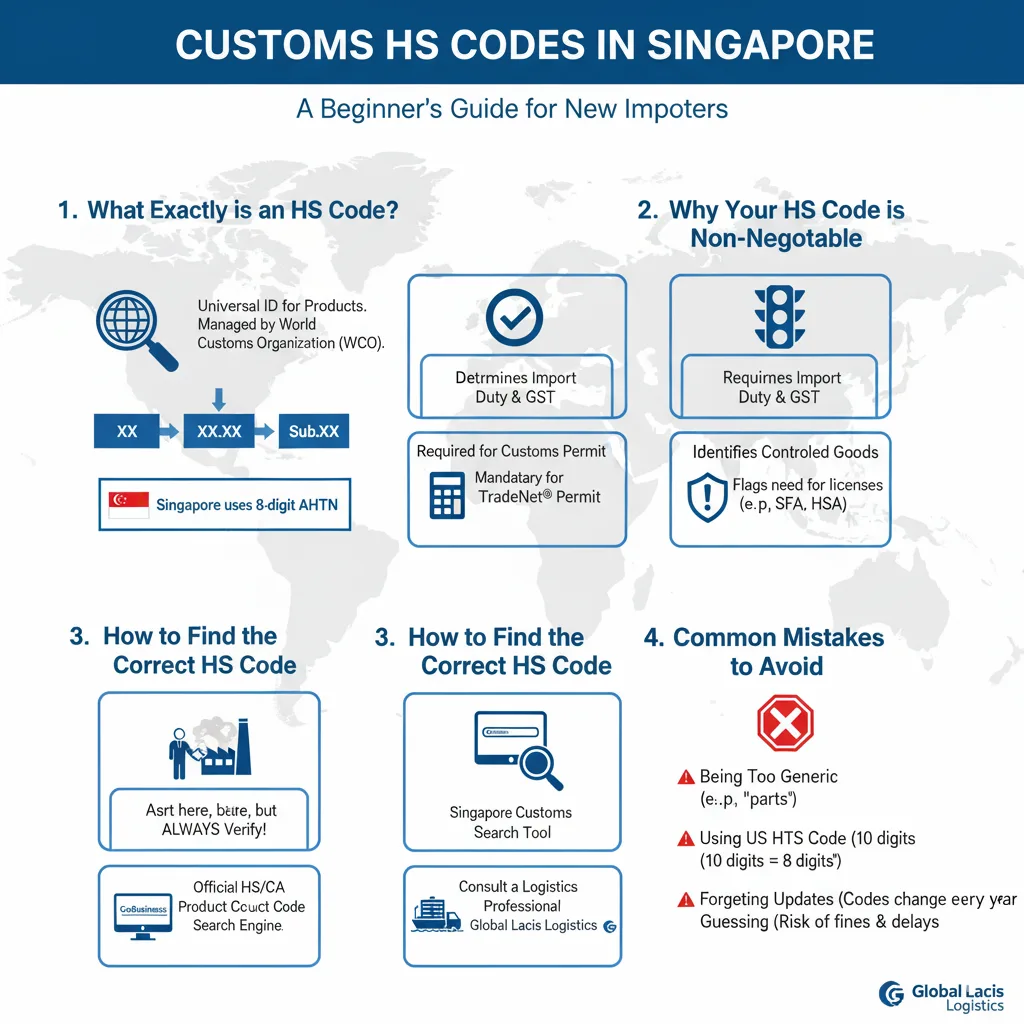 A split-screen image illustrating the logistics of shipping from Singapore to the USA, showing the Singapore and New York skylines. A central 2025 calendar icon highlighting